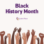 Title Blach History Month, with fists and arms located in the bottom representing community.